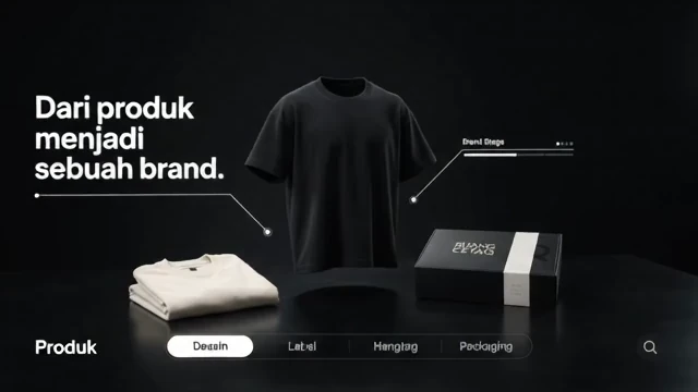 Motion konsep RUANG CETAQ: kaos, detail identitas, packaging, hingga brand siap